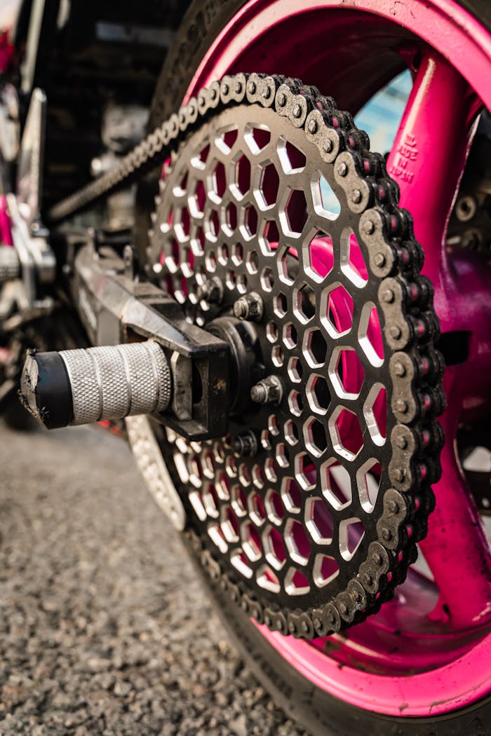 Motorcycle Chain and Sprocket in Close Up View