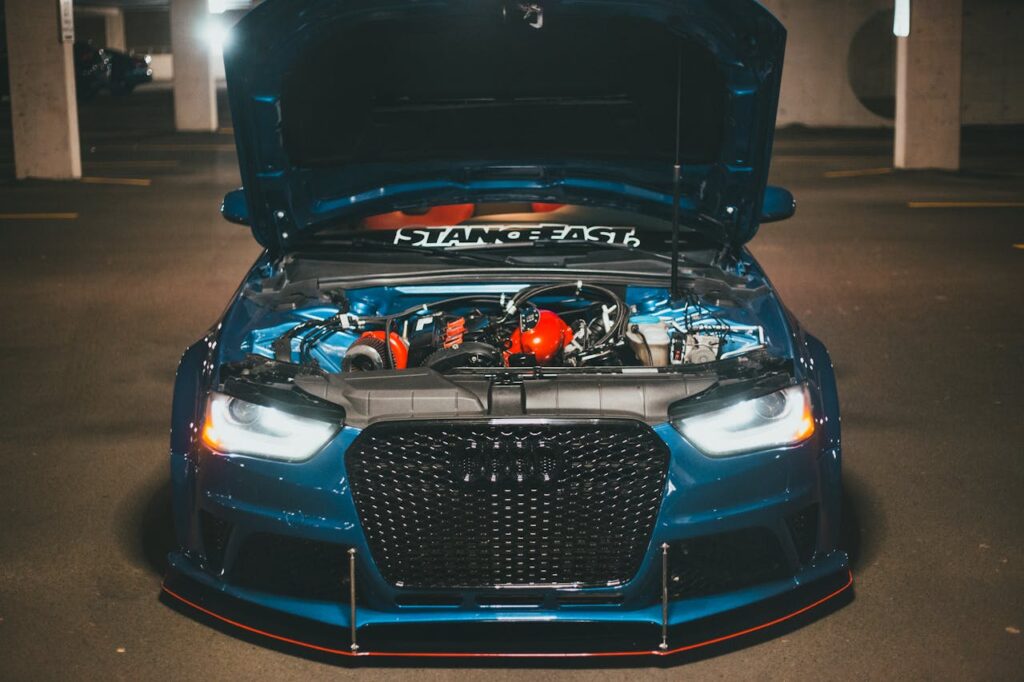 Sports Car with Open Hood